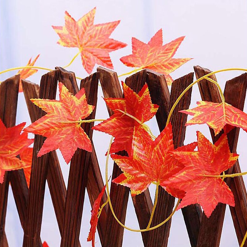 2.4M Red Artificial Vine Plants Autumn Maple Leaf Garland For Wedding Party Home Office Foliage Garden Decoration Supplies