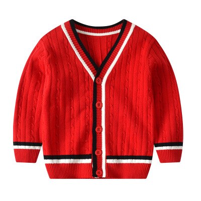 Småbørn barn baby dreng pige langærmet striktrøje cardigan toppe frakke udtøj: Rød / 7