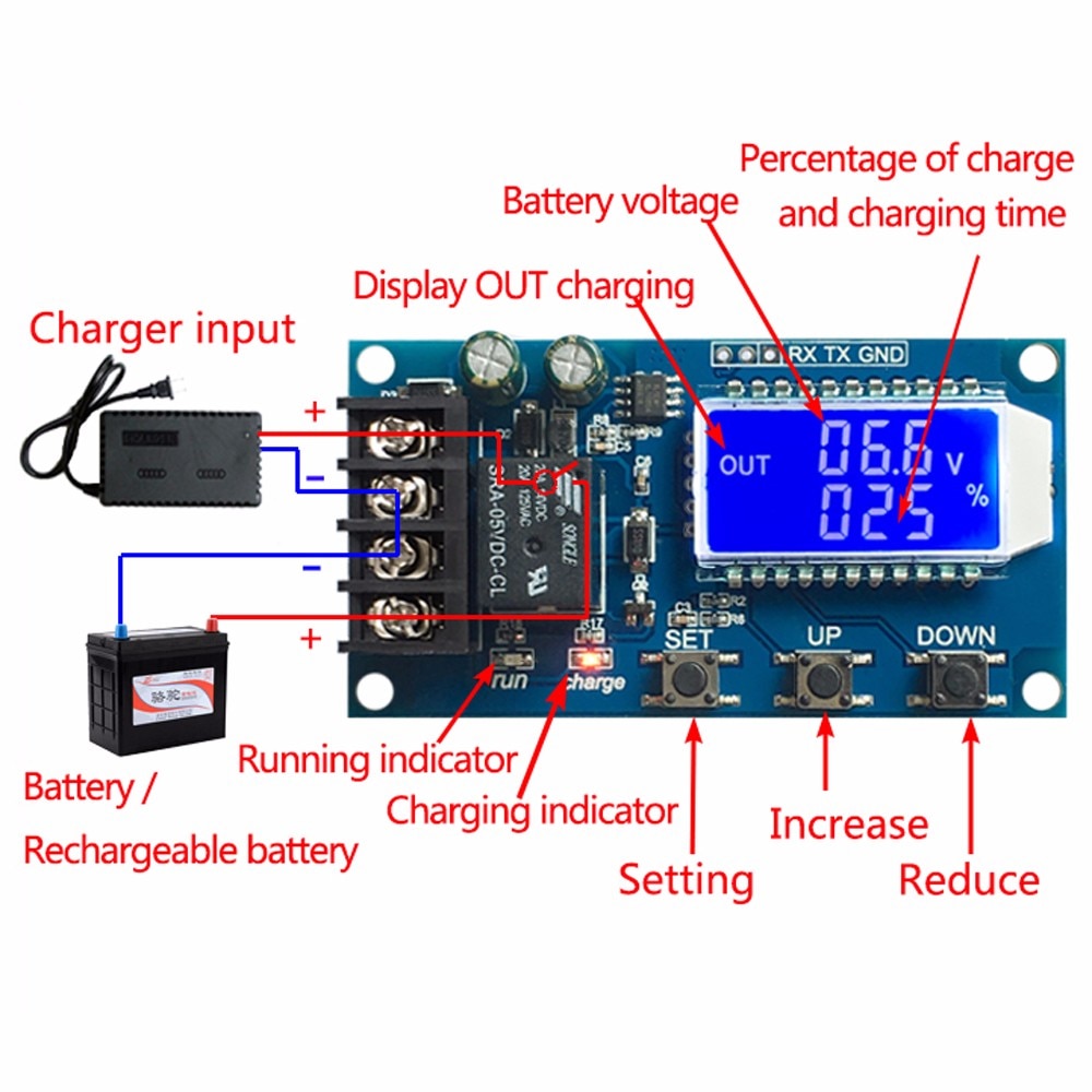 10A 6-60V Automatic Charging Control Switch Lithium Battery Overcharge Protection Control Switch Integrated Circuits LED Display