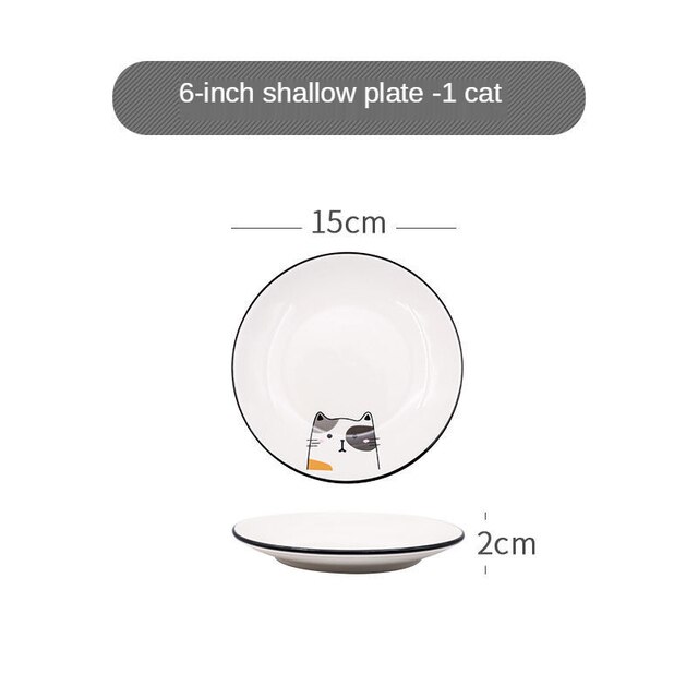 Cute Ceramic Plate Household Plate Cat Tableware Cartoon Plates Breakfast Tray Cake Plate on Plate Utensils KEDICAT: 6 inch round plate
