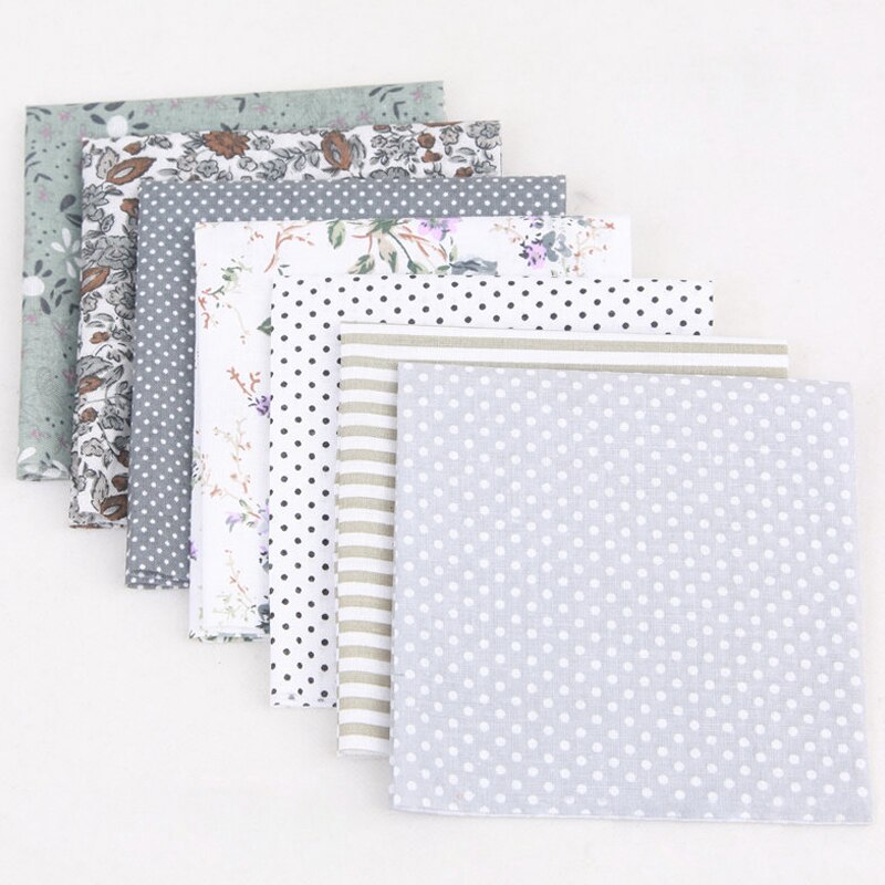 Tela de retales con estampado Floral, tejido liso de algodón, pequeño, hecho a mano, 25x25CM, , 7 unidades: Gray