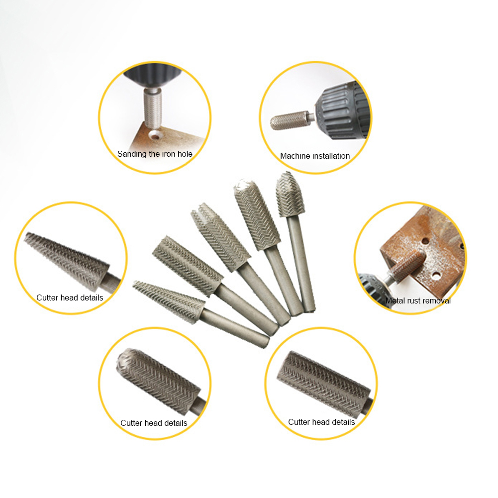 5pcs Woodworking Steel Rotary Rasp File Drill Bit Shank Rotor Files Rasp Burrs Wood Bit Grinding Power Carving Hand Carving Tool