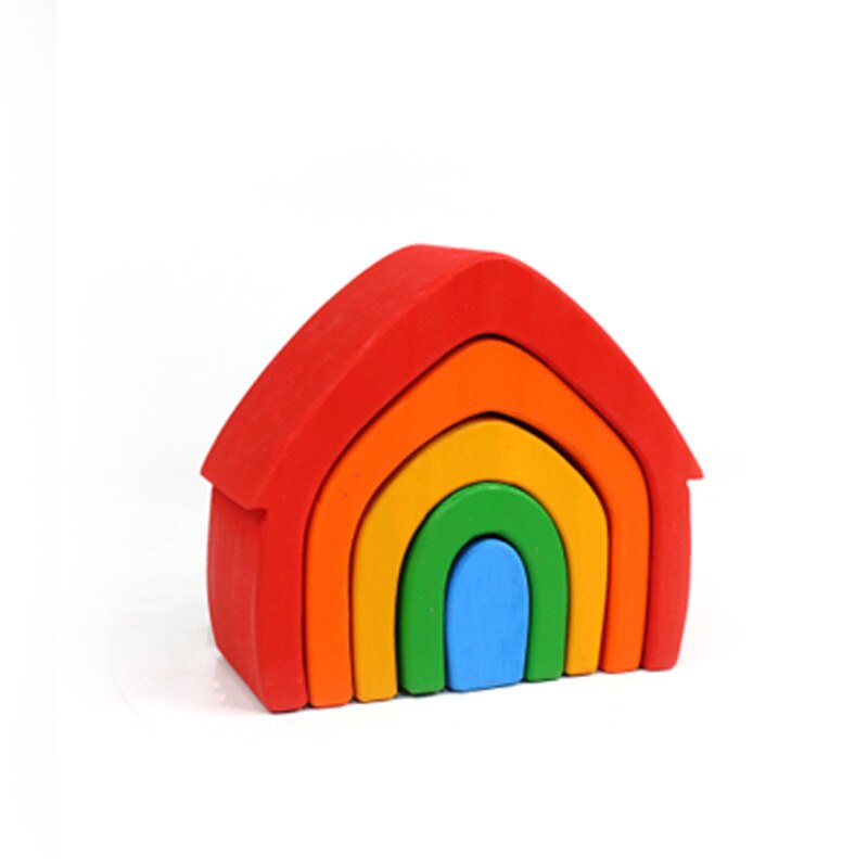 Wooden Rainbow Blocks Wooden stacking toys grimms rainbow Wood Building Blocks Colorful rainbow Children kids Educational Toy: 12