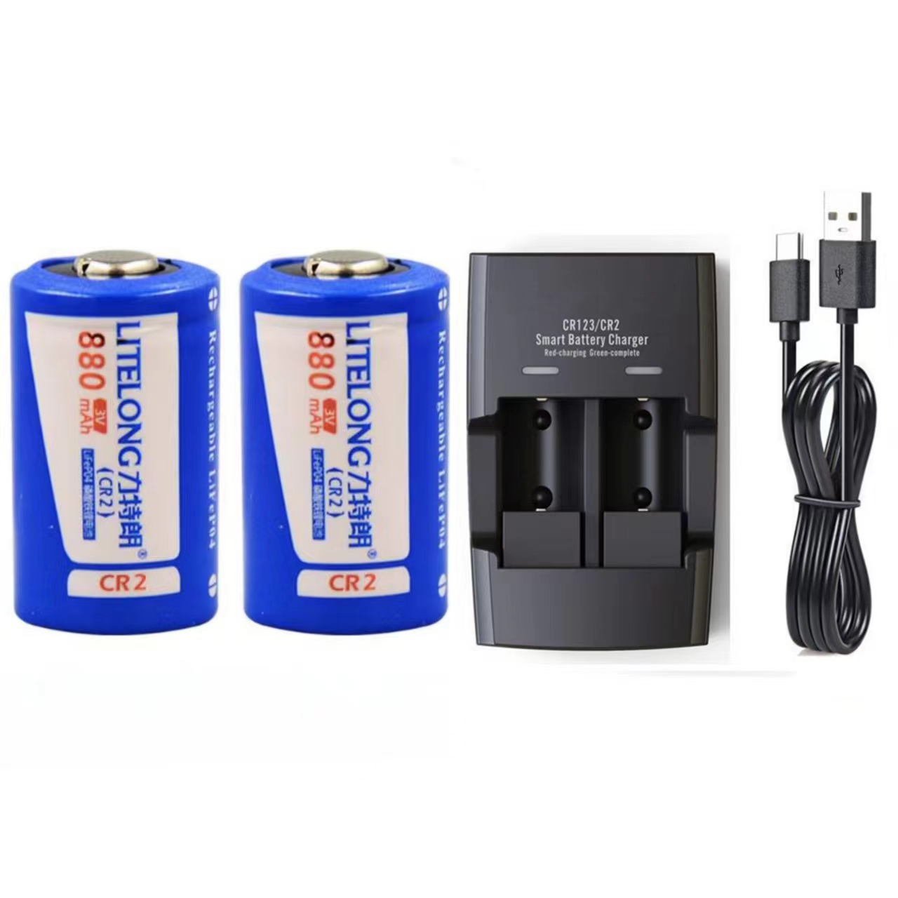 3v cr2 laddningsbara batterier 880 mah lifepo 4 litiumbatterier inspelare kamerabatteri dubbelfunktion  cr2/cr123a laddare: Guld-
