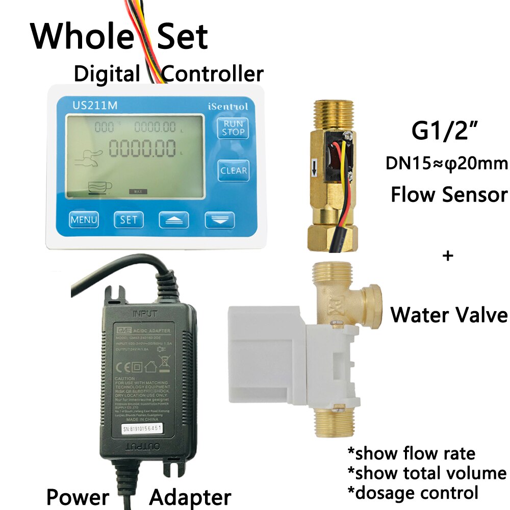 US211M-HS21TFV Dosage Machine Quantitative Controller Water Flow Meter Sensor Reader with USC-HS21TF 1-30L/min 24V Displayer