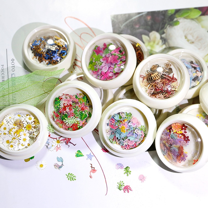 Neglekunst dekorationer negletilbehør tusindfryd blomster og blade blandet neglepasta ultra tynd neglefiner 3 dnail art 1 æske