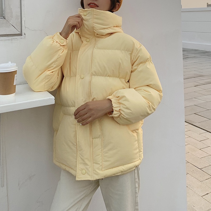 Warme winterjas dames zwarte parka zoete preppy stijl dikke losse korte katoenen gewatteerde jassen dames herfstjas