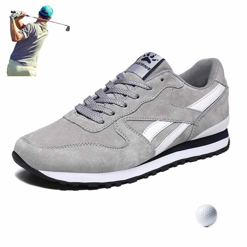 Mænd golf grise læder sko anti-slip udendørs græssko dreng golf spille komfortabel mand kvinder fritid sport sneakers golf: Grå / 9.5