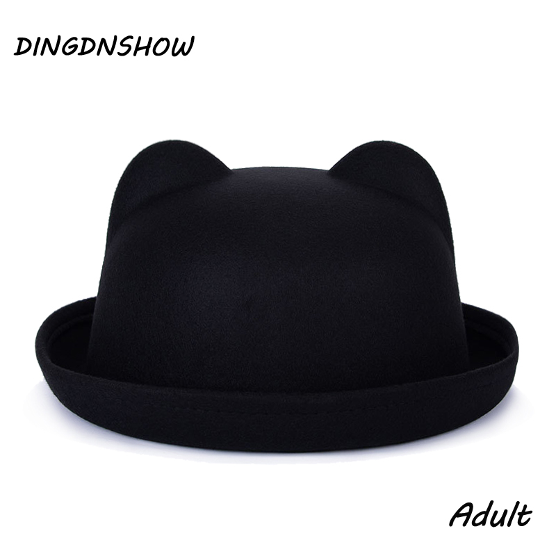 [dingdnshow] trend fedora hat unik sød voksen uld vinter og efterår floppy hat med ører kvindelig gorro til kvinder