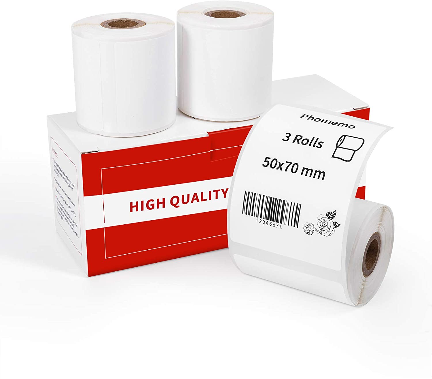 Phomemo 3 Rolls M110/M200 Thermische Papier Multifunctionele Vierkante Zelfklevende Label, zwart Op Wit Voor Phomemo Label Printer: 50mm-70mm