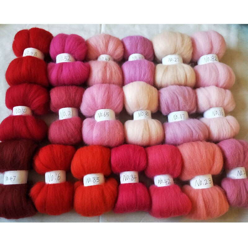 WFPFBEC felt wool fiber for needle felting merino wool roving fiber wool pink 19 colors 10g 20g 50g