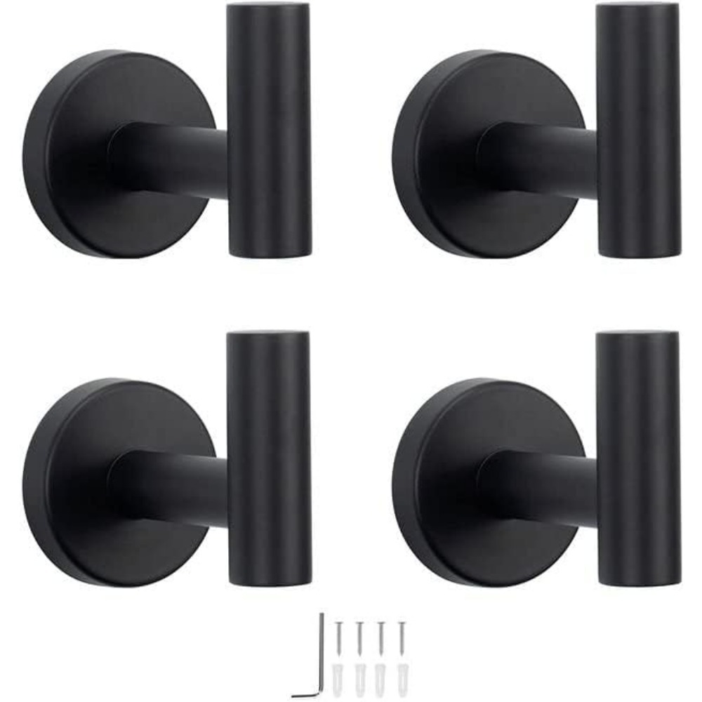Ganchos para toallas de baño, soporte de almacenamiento de acero inoxidable SUS 304, perchero resistente, gancho de pared montado en la pared para baño y sala de estar: Negro