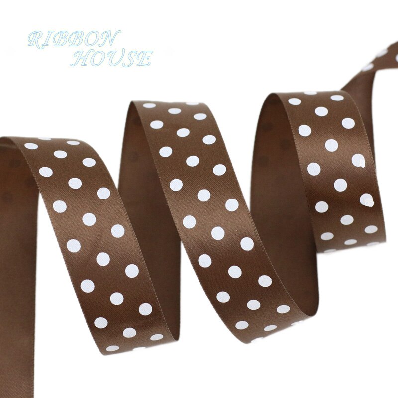 2Meters/Lot 25mm Polka Dot Printed Satin Ribbons DIY Crafts Handmade Material Party Box Decoration Ribbon: Coffee