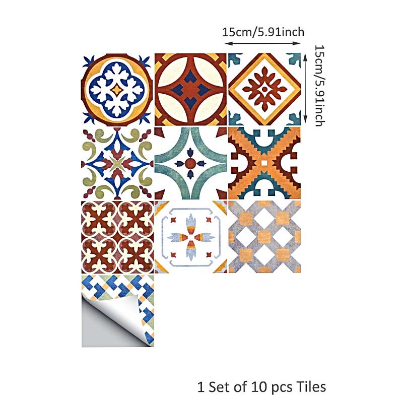 10Pcs Thuis Pvc Tegels Stickers Muursticker Retro Decor Waterdichte Keuken 15*15Cm Thuis Badkamer Keuken december: 05