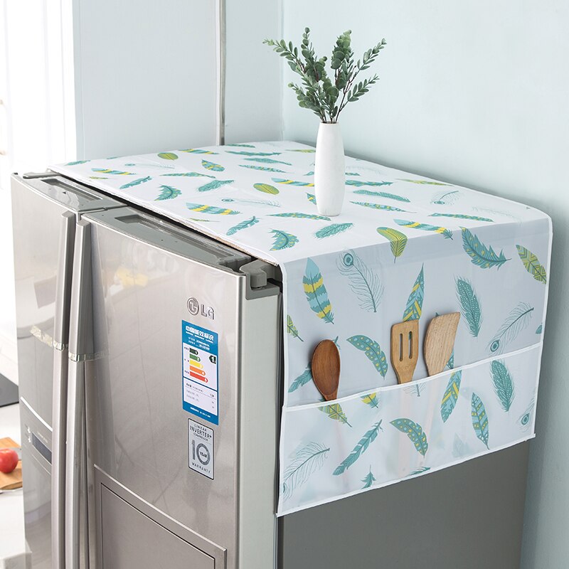 PEVA Washing Machine Cover with Pocket Refrigerator Top Cover Microwave Oven Dust Proof Cover Household Home Storag: Feather small