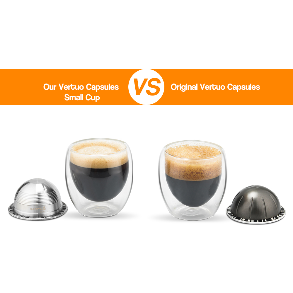 Stainless Steel Refillable Reusable Coffee Pod Set for Espresso Compatible for Nespresso Vertuo Capsule Pod Vertuoline GCA1 70ml