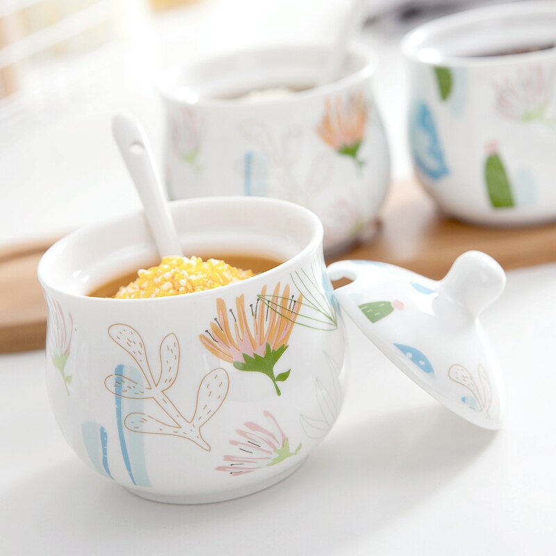 Kitchen supplies ceramic oil pot seasoning pot set seasoning box salt sugar bowl pepper sauce vinegar jars WJ022428