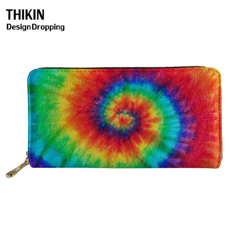 THIKIN Colorful Tie-dye Pattern Women Leather Wallet Ladies Travel Long Purse Phone Bag Daily Capacity Coin Bags: Gray