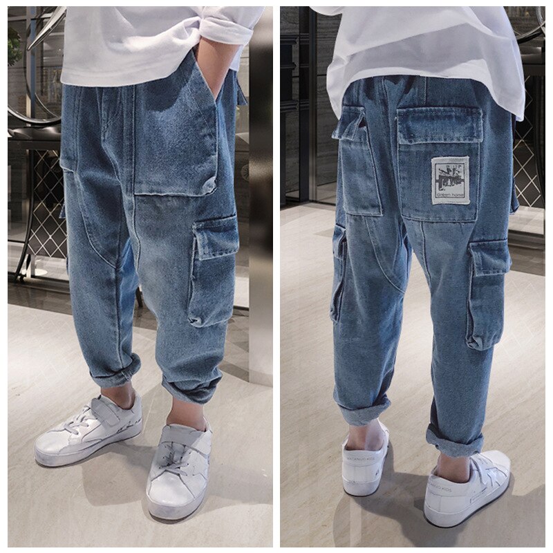 Drenge patchwork jeans børn løse harlan jeans denimbukser 5-16 år cowboy børn stor pakke pp jeans drengetøj