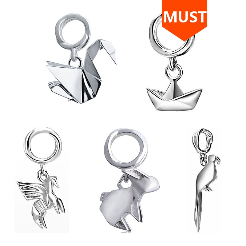 Sg 925 Sterling Zilver Mooie Origami Little Konijn Paard Boot Diy Bedels Hangers Kralen Fit Authentieke Europa Armband Sieraden