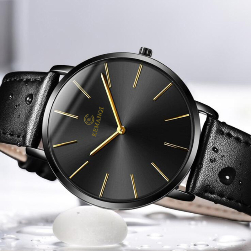 Reloj minimalista para Hombre, relojes ultrafinos a la , Reloj de negocios sencillo, Reloj de cuero, 2022: Negro