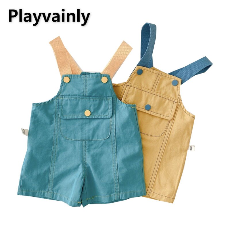 Monos de verano para bebé, peto de Color amarillo, verde y sólido sin mangas con cuello cuadrado, mono de pierna ancha, ropa holgada para niños E092, 2022