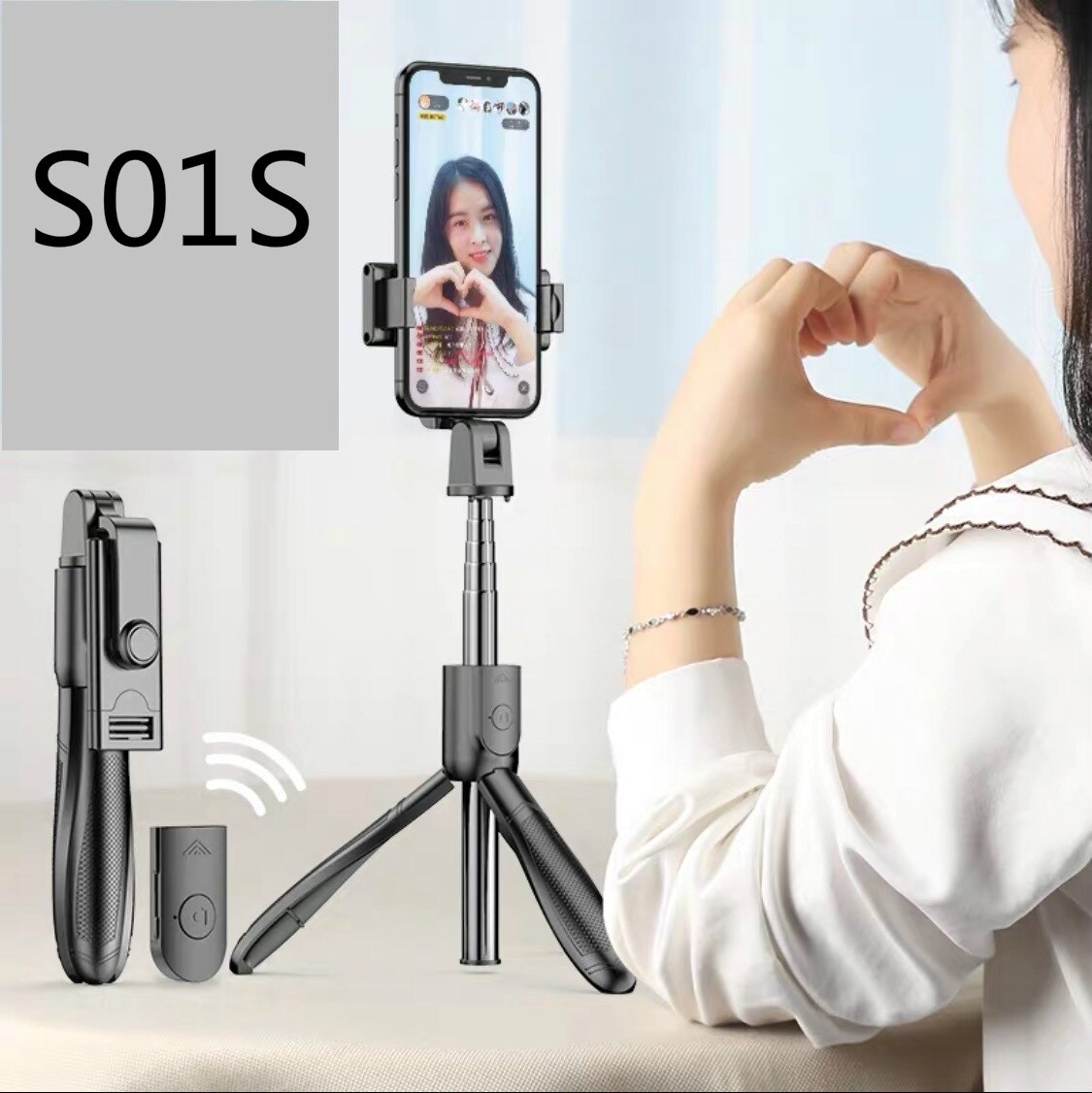 Wireless Bluetooth Selfie Stick Tripod, Foldable Tripod and Monopod with Remote Shutter, Suitable for Iphone Samsung Huawei: S01S Selfie Stick