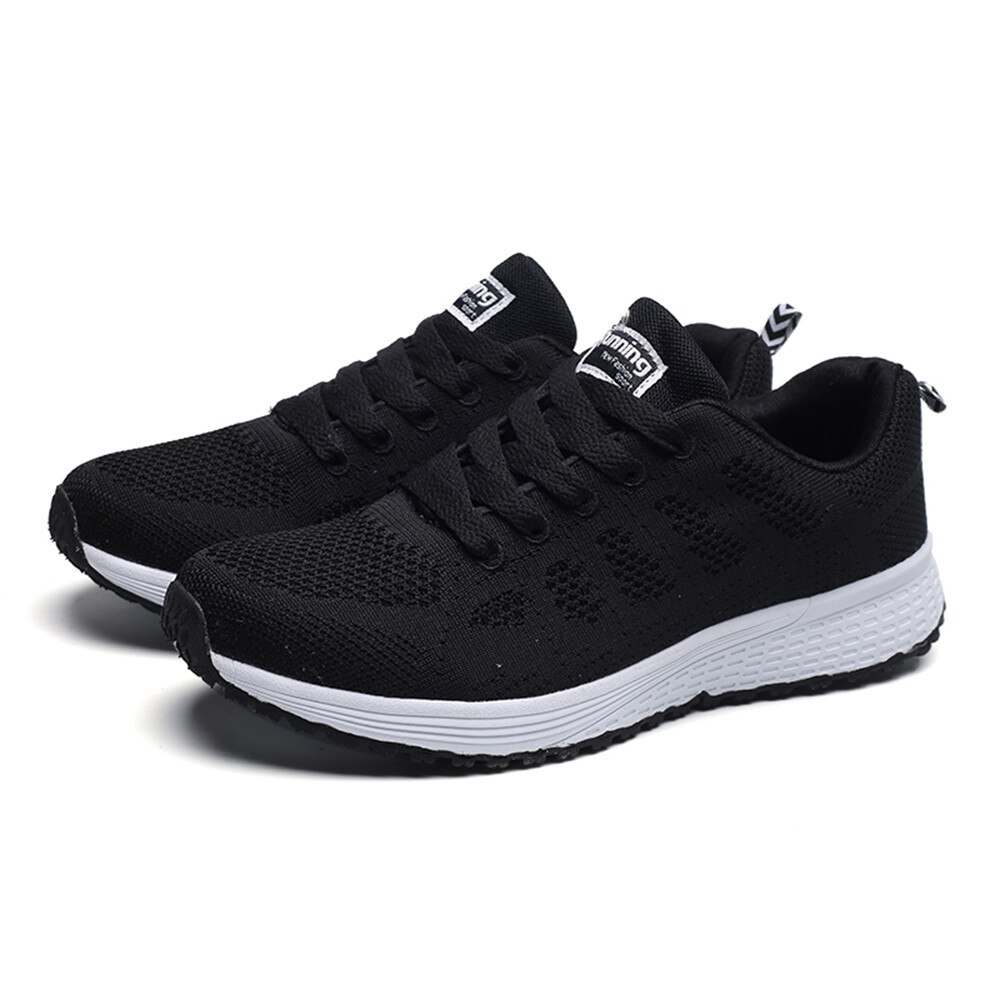 Sneakers Women Sport Shoes Lace-up Running Shoes Woman Flying Weaving Mesh Round Cross Straps Female Flat Sneakers Кроссовки @40: Black / 38