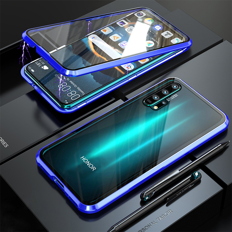 360 funda protectora completa para teléfono Honor 20 Pro Nova 5T 20Pro carcasa de Cristal frontal de protección de Metal magnético en la funda de Honor 20