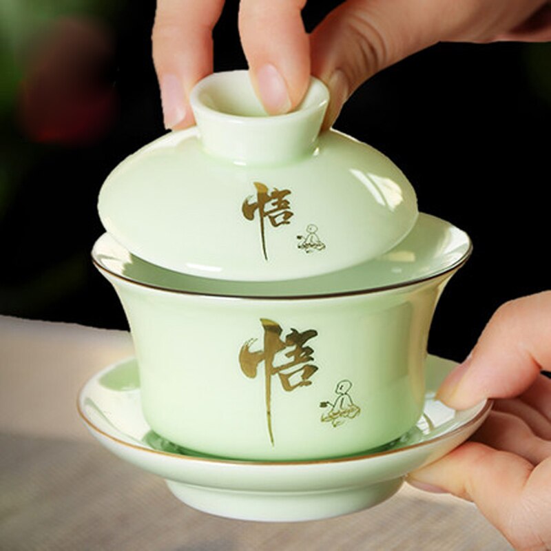 Chinese Teaset Gaiwan Tea Cups Celadon Ceramics 150ml Lid Bowl Saucer Traditional Handmade Tea Brew Tea Cup Teaware