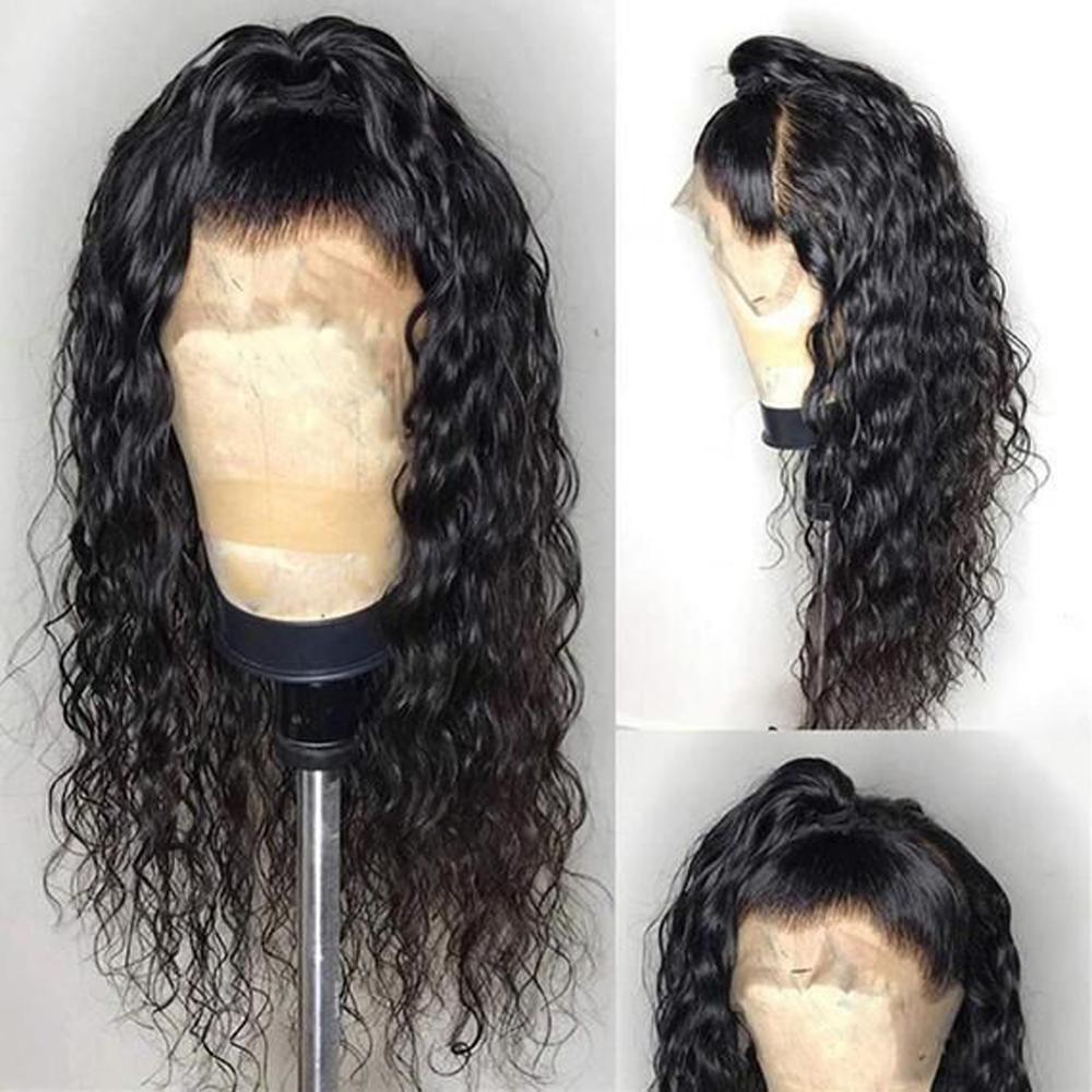 Black Water Wave Synthetic Lace Front Wig Baby Hair Wave Heat Resistant Fiber Hair Half Hand Tied Wig