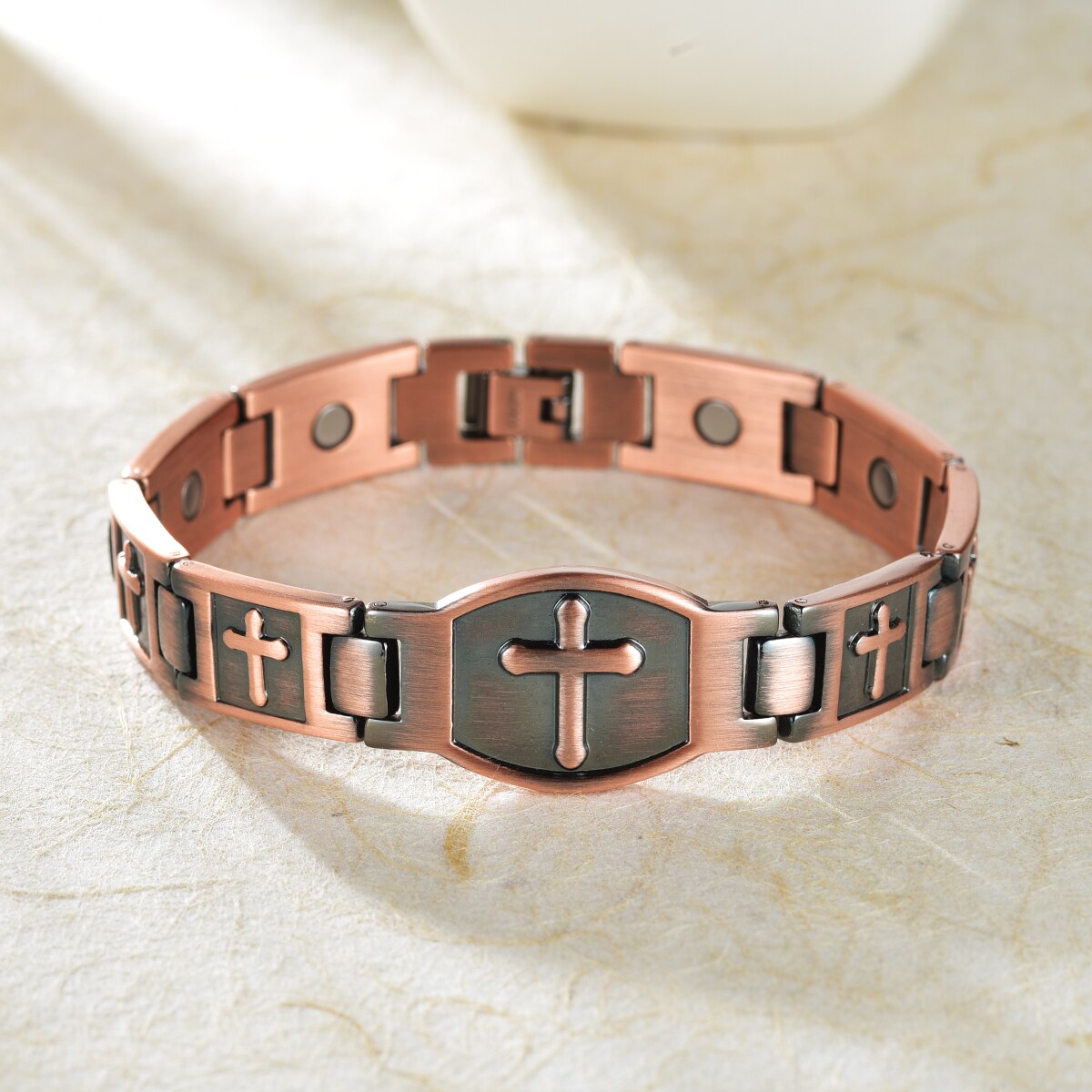 Mocris – Bracelet ajustable en cuivre pur 99.9% pour homme, croix d'énergie magnétique