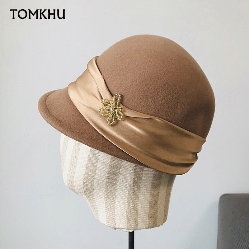 Solid vinter kvinders varme uld fedora hat retro stil bånd band damer ridning cap baseball cap beret hat formel