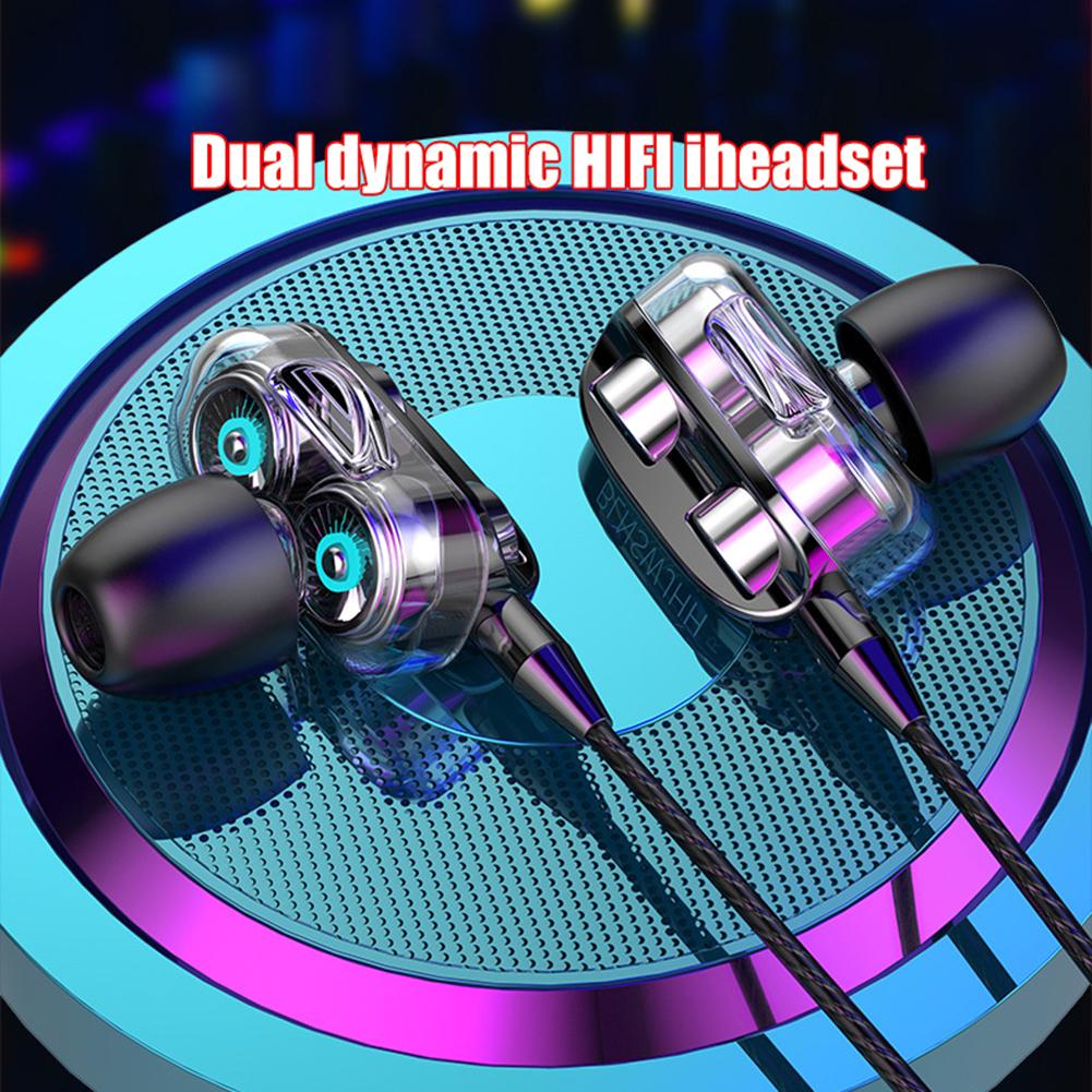 Dual Dynamic Circle Stereo Bass EarphonesIn-Ear 3.5MM Wired Earphones Metal Earpiece with MIC