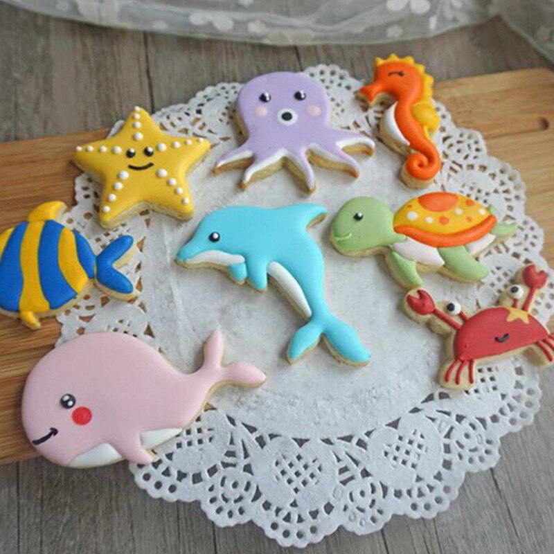 8 Stks/set Milieuvriendelijke Plastic Sea Creature Cookie Cutter Mini Biscuit Snijders Voor Kinderen Chocolade Biscuit Mold Decoratieve Tool