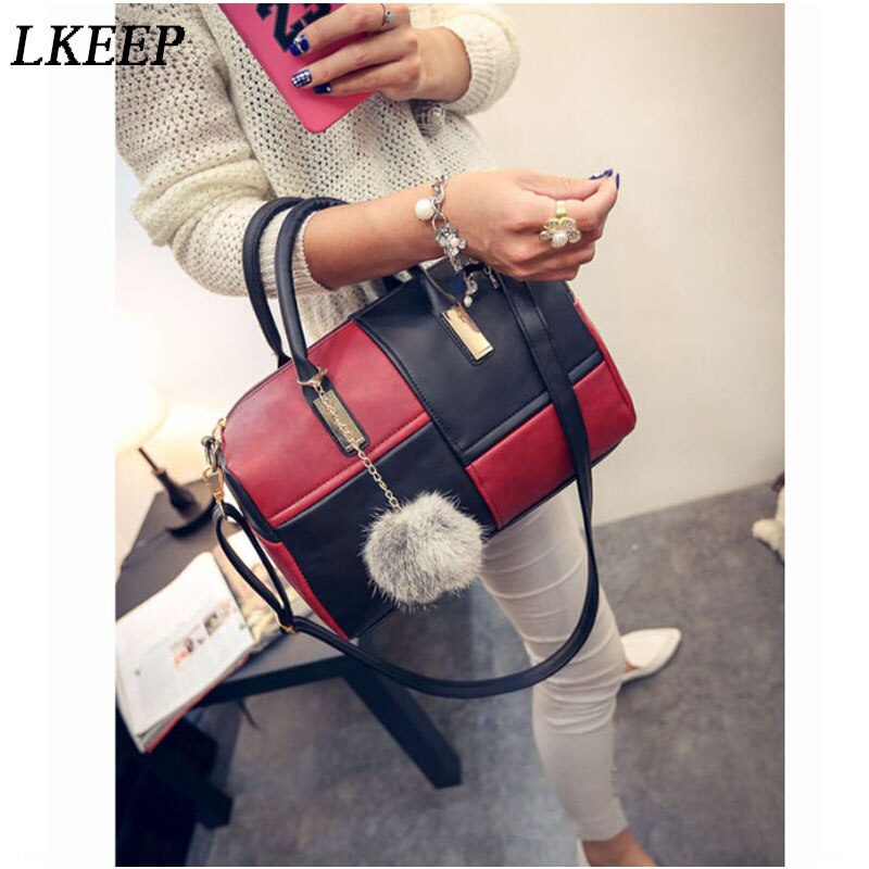 Vrouwelijke Boston Patchwork Pu Leer Vrouwen Tas Schouder Crossbody Messenger Bags Mode Handtas Korte Handvat