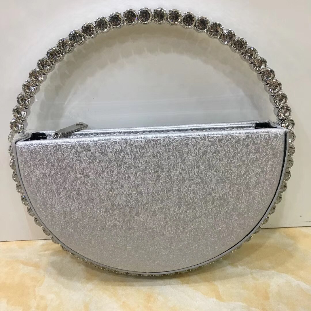 Bolso de noche Circular con diamantes de imitación para mujer, bolsa de mano con asa redonda, colorida, PARA CENA: silver