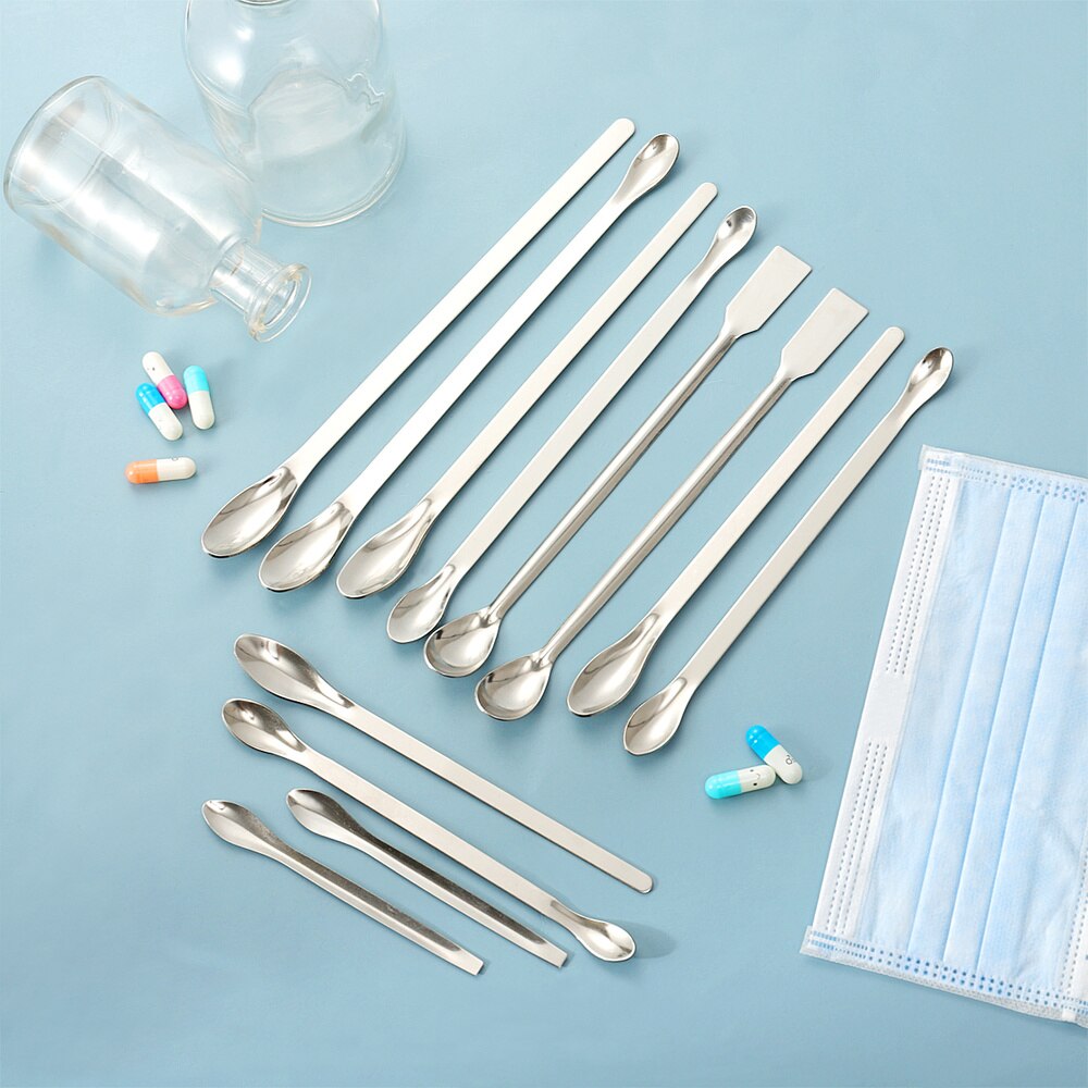 UKCOCO 12PCS Stainless Steel Spoon Spatula/Laboratory Sampling Spoon Mixing Spatula Micro Spatula Scoop
