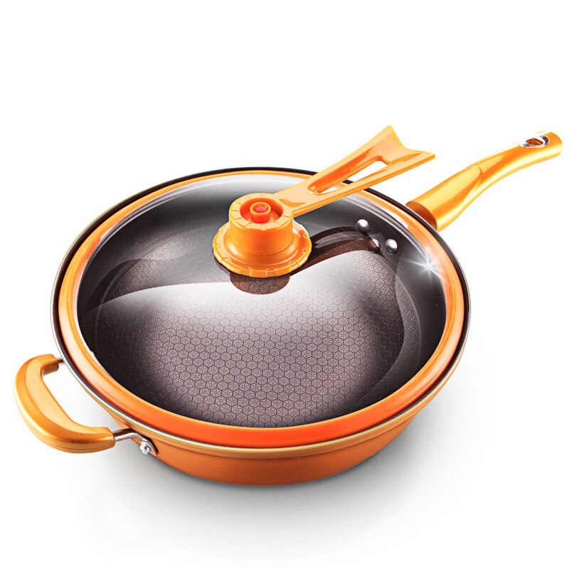Kitchen Pot 32cm Iron Frying Pan Heat-preserve Vacuum Pot Boiling Cease-fire Health Preservation Pan Cooking Wok Pan with Uprigh