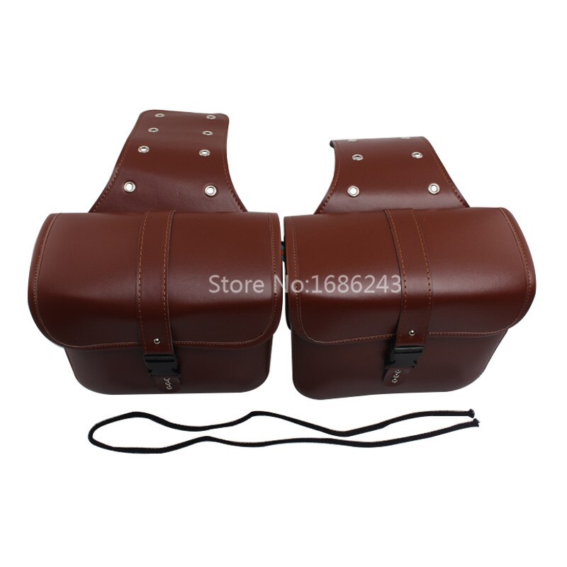 Motorcykel brun pu læder side værktøjstaske bagage sadeltaske opbevaring l & r