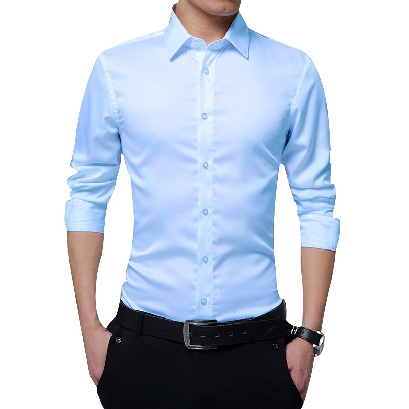 Newly Men Long Sleeve Shirts Slim Fit Solid Business Formal Shirts for Autumn BF88