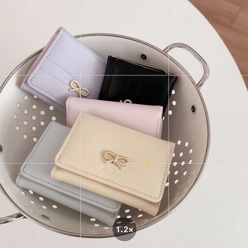 Wallets Girls Cute Bow Small Wallet Aesthetic Card Holder Classic Three Fold Purse For Women Student Simple Coin Pouch