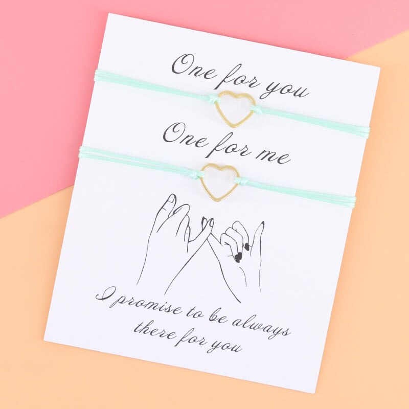 2Pcs/Set Adjustable Gold Heart Rope Bracelet Simple Gold Heart Couple Bracelet Women Men Red String for His &Her BFF: Green