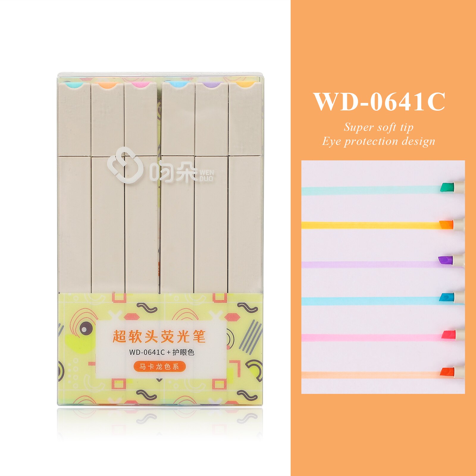Resaltadores de punta suave Multicolor, marcador de diario Kawaii Simple, pintura linda, pluma fluorescente, papelería, 6 unids/set por juego: WD-0641C