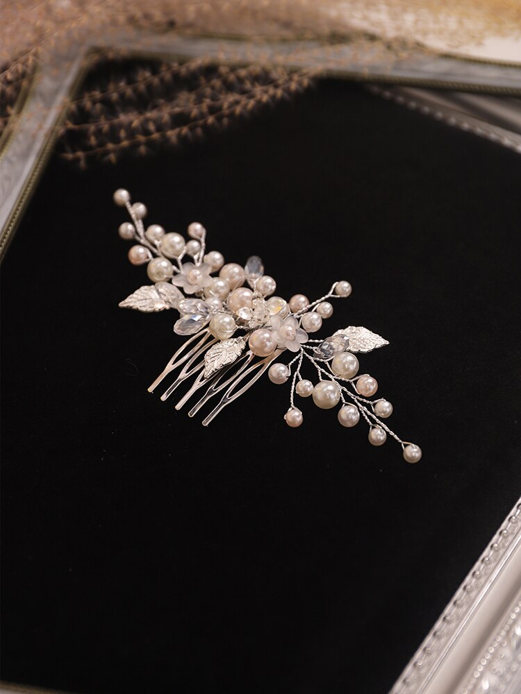 Hochzeit Zubehör Tiara Haar Stift Silber Perle Kristall Blätter Haar kamm Braut zu werden Kopfschmuck Frauen Braut haar schmuck