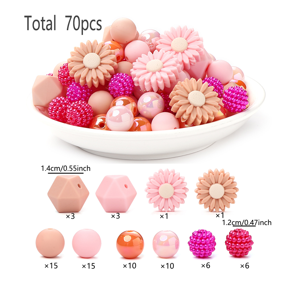 Perles de dentition en silicone pour bébé, 70 pièces, de alimentaire, pour bricolage, tétine, collier, accessoires: Rouge
