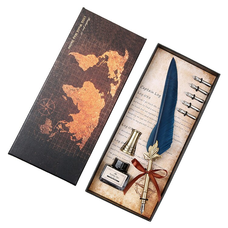 Vintage Antieke Veer Dip Pen Metalen Nibbed Pen Inkt Schrijven Quill Plakboek Veer Pen Set Creatieve Vulpen: 16