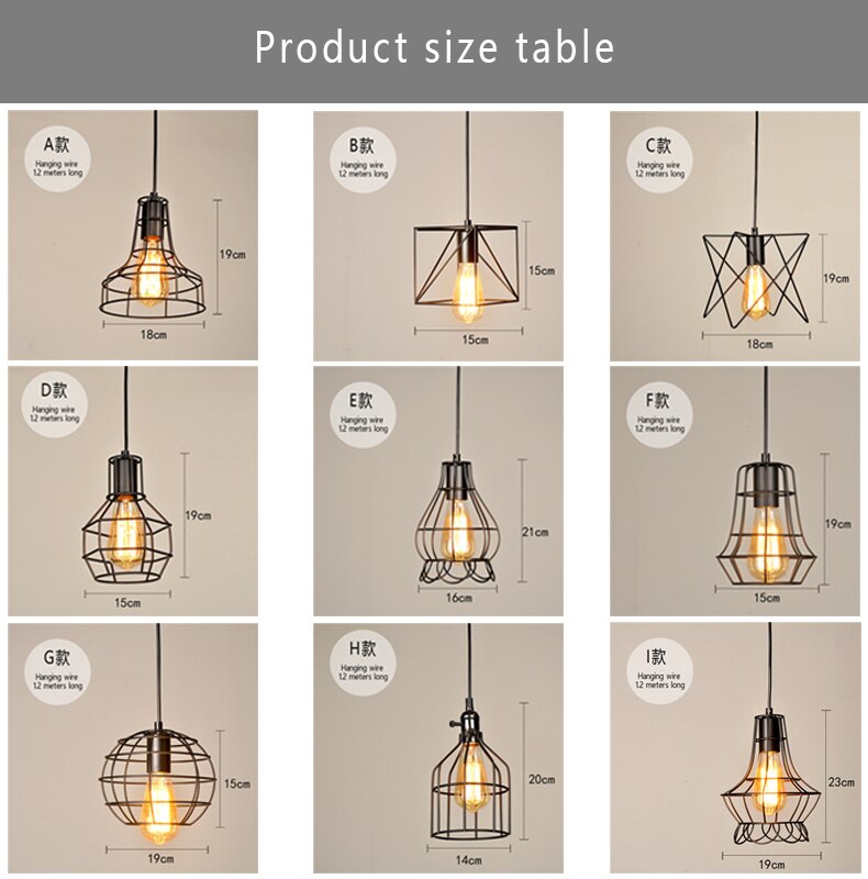 retro loft pendellys industriell vindjern hengende lampe ledet svart lysarmaturer til kjøkken stue restaurant  e27