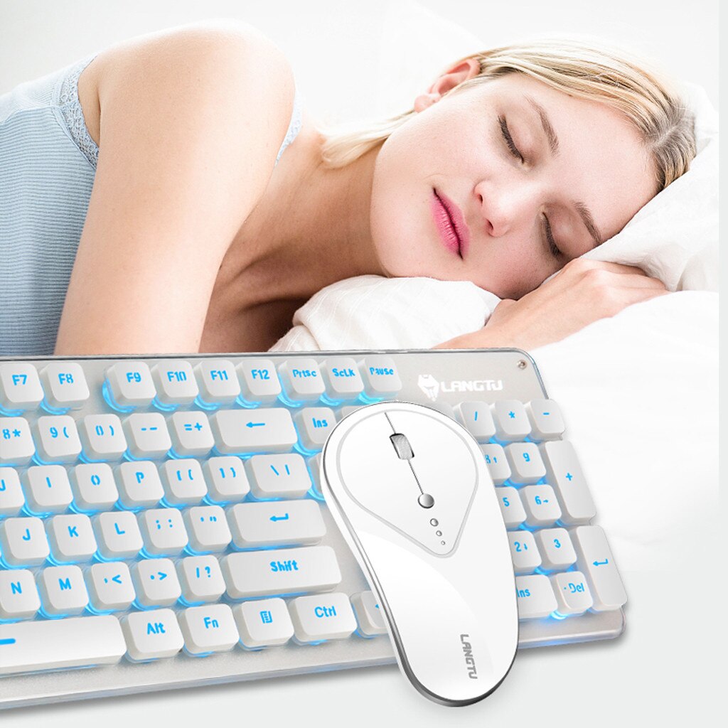 2.4G 1600DPI 4 Buttons Wireless Rechargeable LED Backlit Usb Ergonomic Gaming Keyboard Mouse Sets Orange/Yellow Switch#ZS