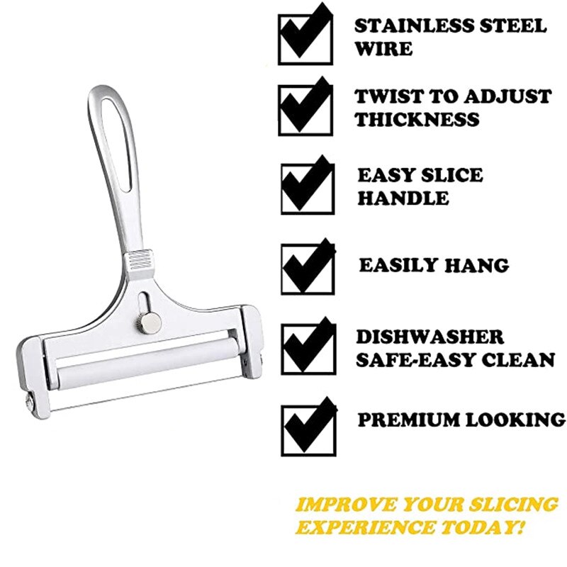 Aluminum Alloy Cheese Slicer Adjustable Thickness Cheese Butter Cutter with Wire for Soft and Semi-Hard Cheeses Kitchen Gadgets